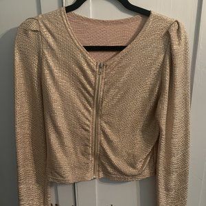 Vintage Shimmer Pink Top w Zipper/Rouched Shoulder